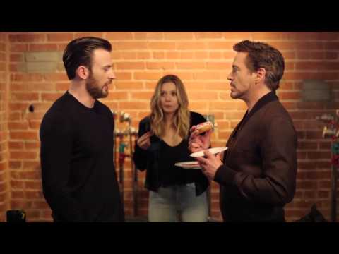 Chris Evans, Robert Downey Jr & Elizabeth Olsen - Tony Steals The Last Donut