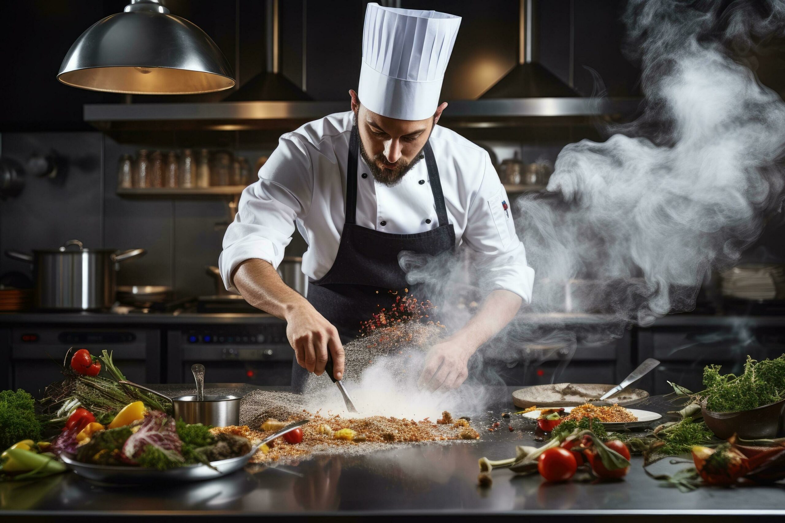 chef preparing food in the kitchen at the restaurant professional chef cooking gourmet chef cooking in a commercial kitchen ai generated free photo scaled